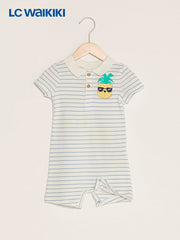 LC Waikiki Ecru Polo Neck Short Sleeve Striped Baby Boy Jumpsuit