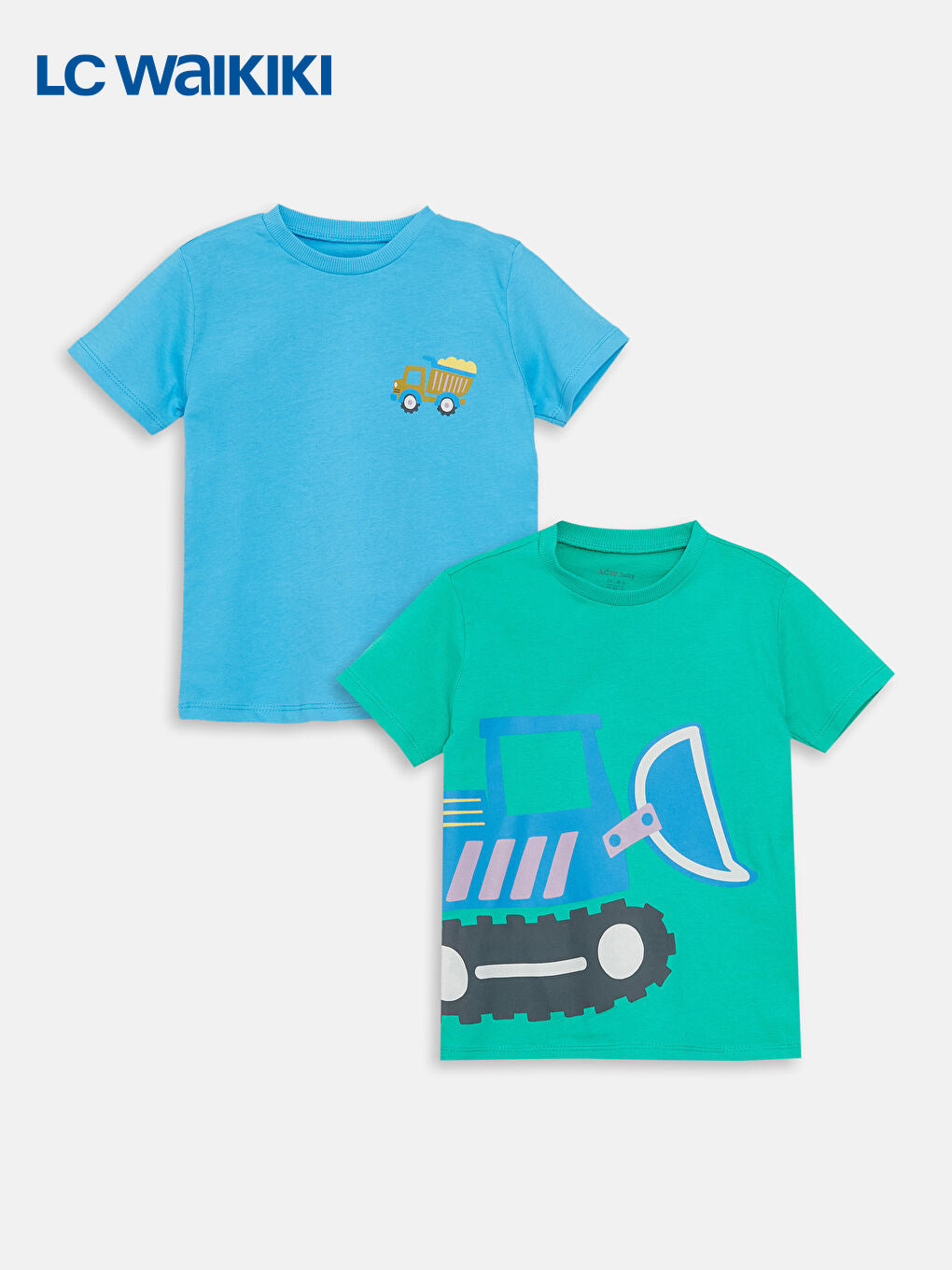 LC Waikiki Green Crew Neck Short Sleeve Printed Baby Boy T-Shirt 2-Pack