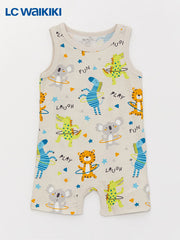 LC Waikiki Turquoise Crew Neck Printed Baby Boy Jumpsuit 2-Pack