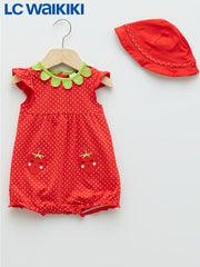LC Waikiki Crew Neck Short Sleeve Printed Baby Girl Jumpsuit and Hat 2-Piece Set
