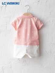 LC Waikiki Pink Polo Collar Color Block and Printed Baby Boy Cotton Overalls