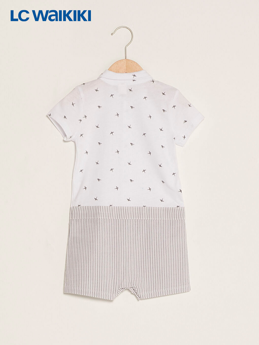 LC Waikiki White Shirt Collar Short Sleeve Printed Baby Boy Jumpsuit