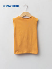 LC Waikiki Yellow Crew Neck Mickey Mouse Printed Cotton Baby Boy Tank Top
