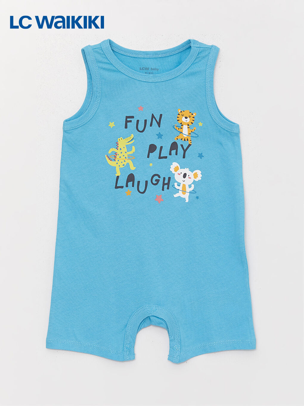 LC Waikiki Turquoise Crew Neck Printed Baby Boy Jumpsuit 2-Pack