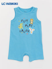 LC Waikiki Turquoise Crew Neck Printed Baby Boy Jumpsuit 2-Pack