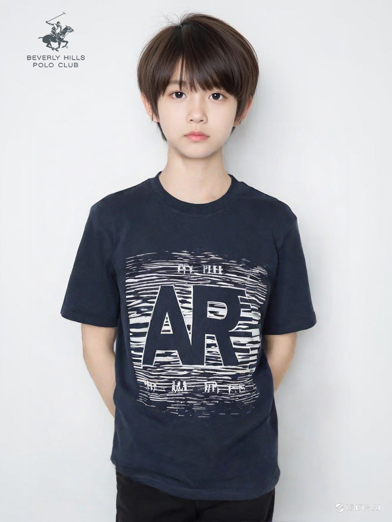 Beverly Hills Polo Club Boys Black Printed Round Neck T-shirt