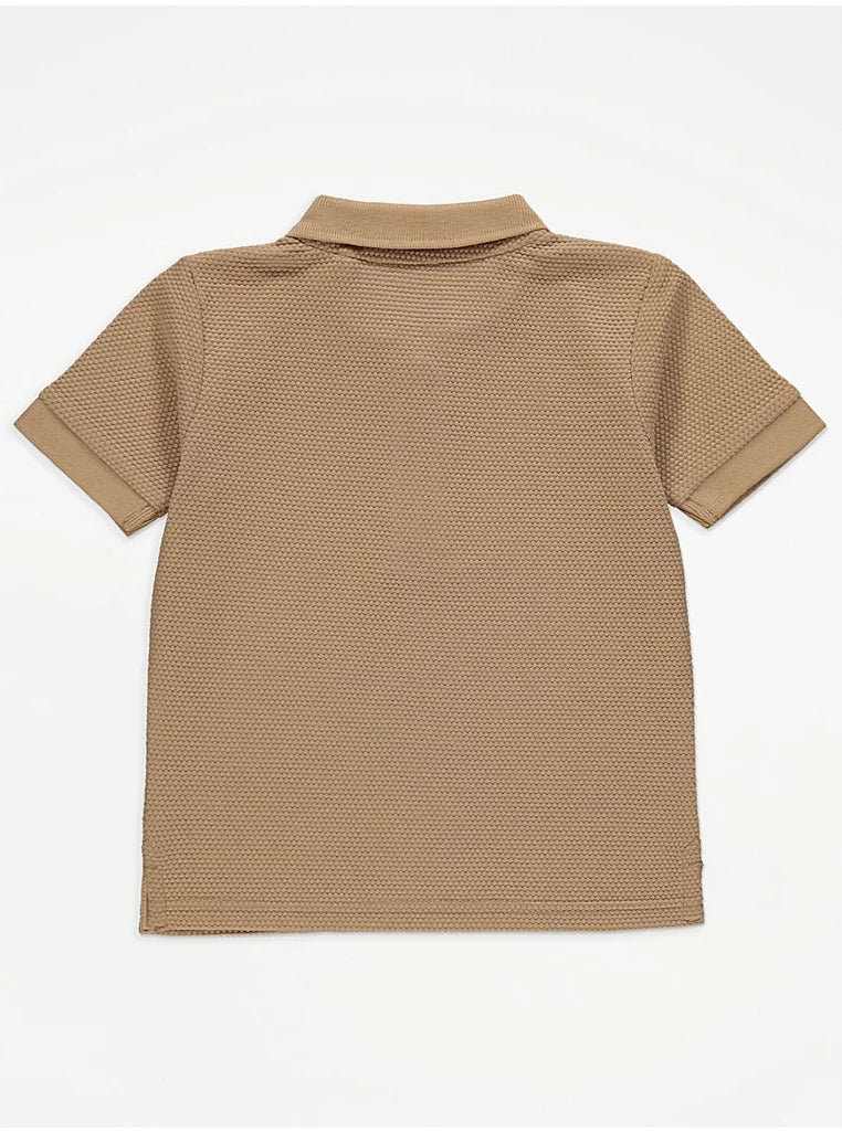 New Generation Tan Textured Zip Up Polo Top