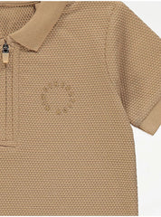 New Generation Tan Textured Zip Up Polo Top